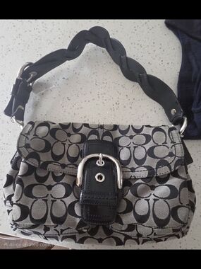 Coach Black and Gray Soho Signature Buckle Shoulder Bag